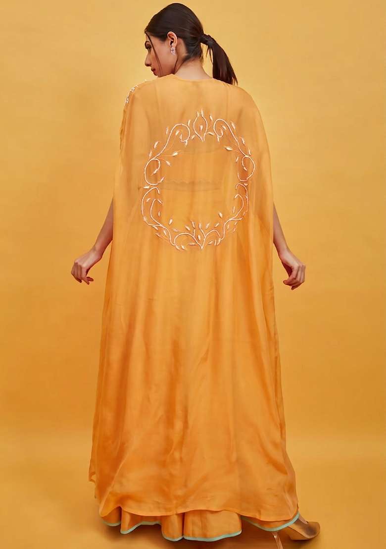 Mustard Crepe Handwork Lehenga Set - Indya