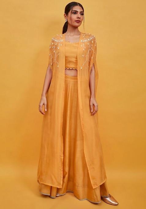 Mustard Crepe Handwork Lehenga Set