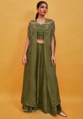 Olive Green Crepe Handwork Lehenga Set