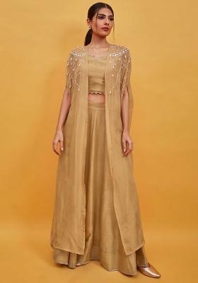 Beige Crepe Handwork Lehenga Set