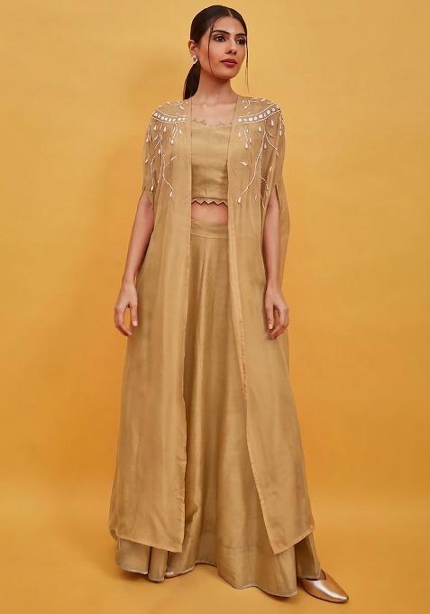 Beige Crepe Handwork Lehenga Set