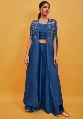 Dark Blue Crepe Handwork Lehenga Set