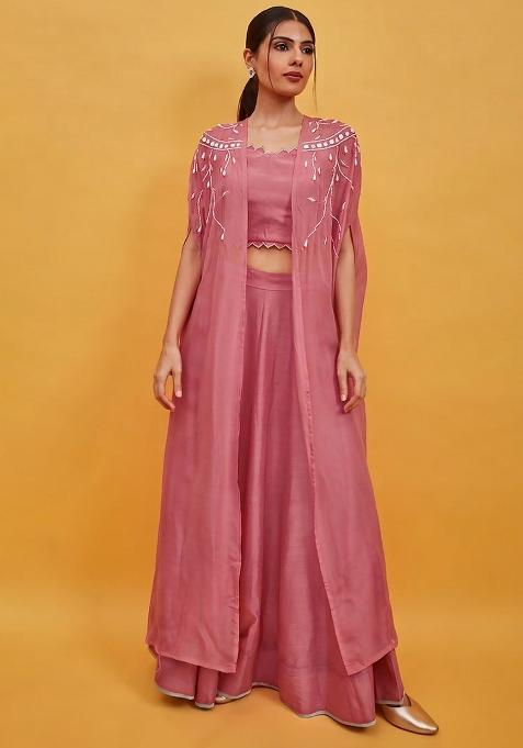 Pink Crepe Handwork Lehenga Set