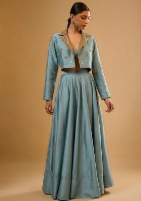 Pastel Blue Silk Handwork Lehenga Set
