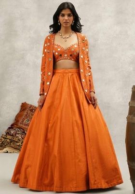 Orange Silk Handwork Lehenga Set