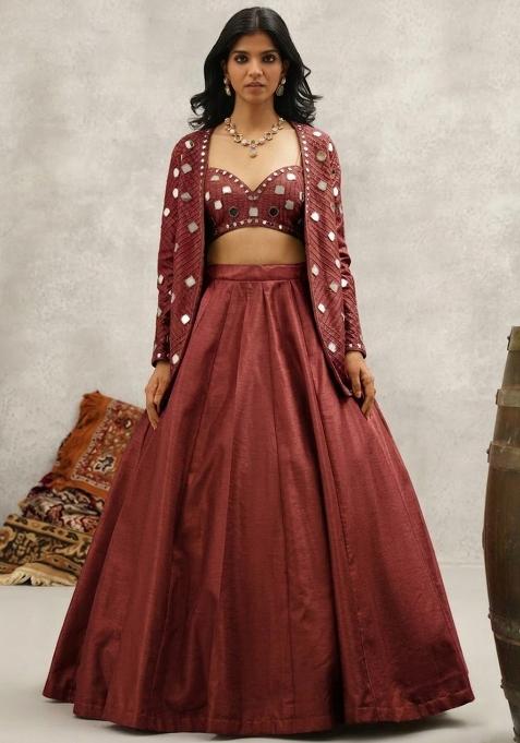 Brown Silk Handwork Lehenga Set