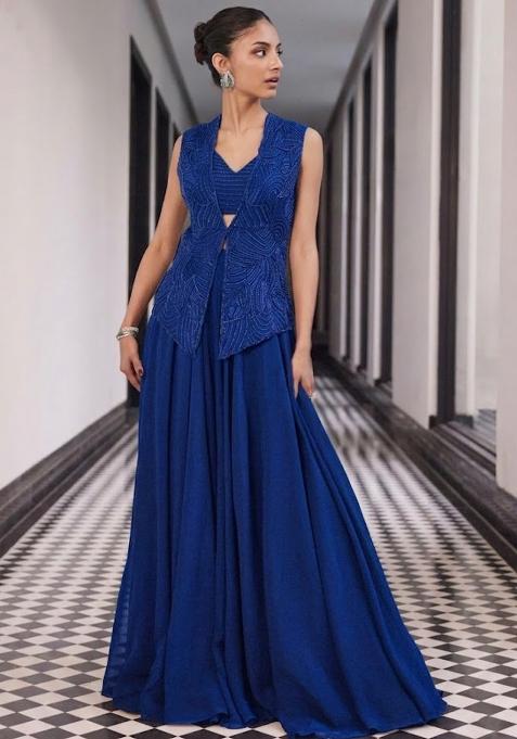 Royal Blue Crepe Handwork Fusion Set