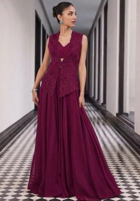Rani Pink Crepe Handwork Fusion Set