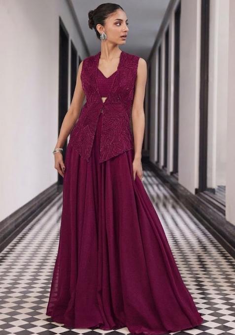 Rani Pink Crepe Handwork Fusion Set