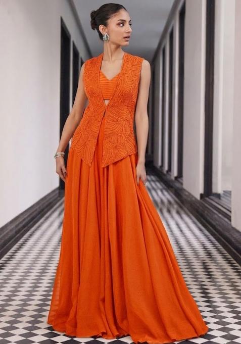 Orange Crepe Handwork Fusion Set