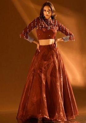Rust Silk Handwork Lehenga Set