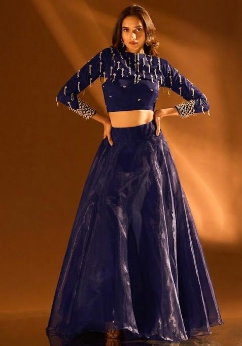 Violet Silk Handwork Lehenga Set