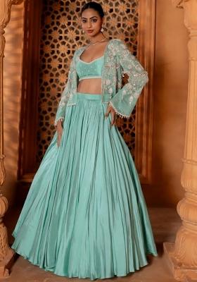 Sky Blue Crepe Handwork Lehenga Set