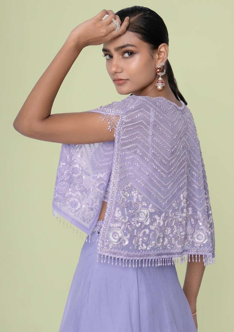 Lavender Organza Handwork Lehenga Set - Indya