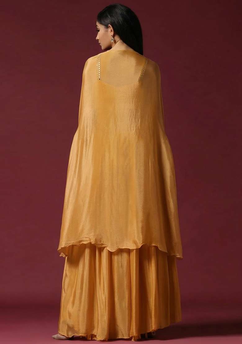 Mustard Chinon Handwork Lehenga Set - Indya