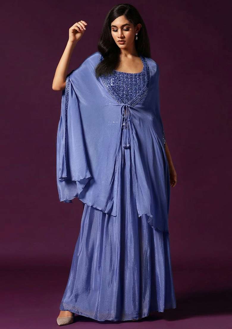 Lavender Chinon Handwork Lehenga Set - Indya