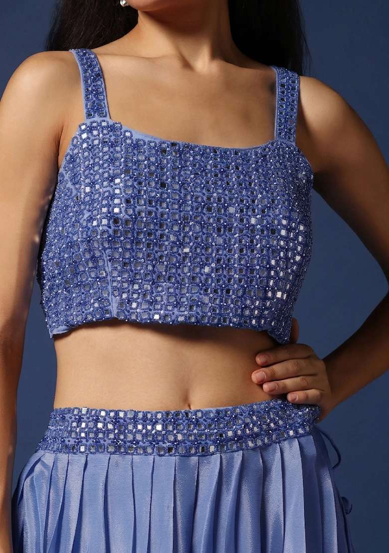 Lavender Chinon Handwork Lehenga Set - Indya