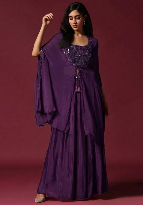 Purple Chinon Handwork Lehenga Set