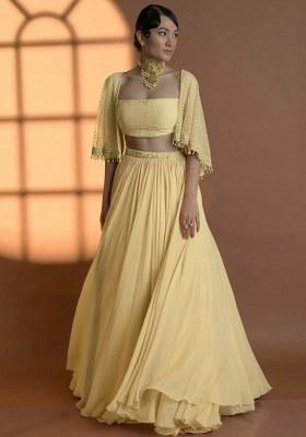 Yellow Georgette Handwork Lehenga Set