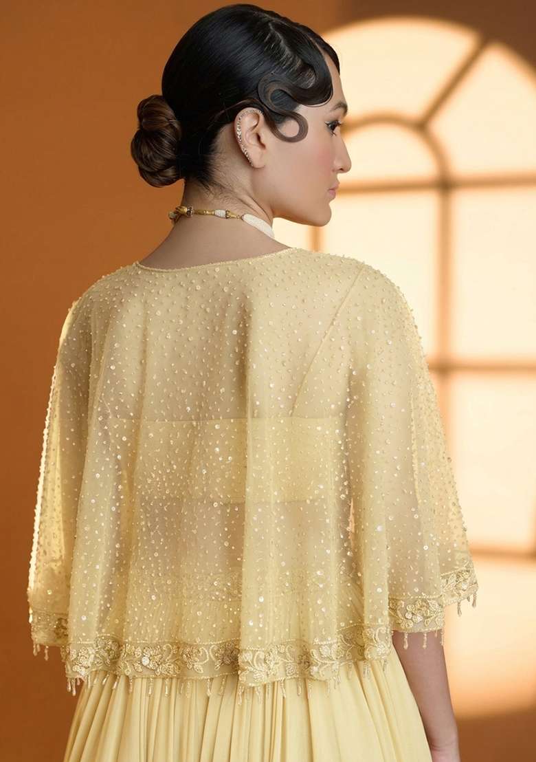 Yellow Georgette Handwork Lehenga Set - Indya