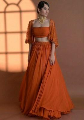 Rust Georgette Handwork Lehenga Set