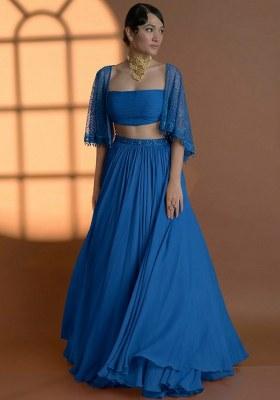 Lavender Blue Georgette Handwork Lehenga Set