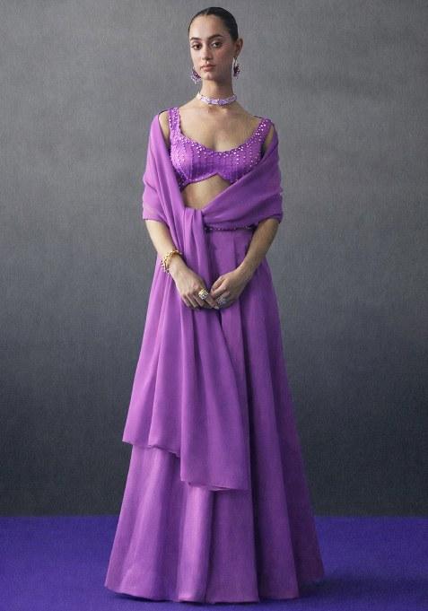 Purple Crepe Handwork Lehenga Set