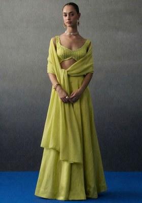 Olive Green Crepe Handwork Lehenga Set