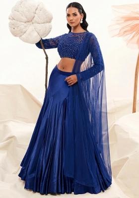 Navy Blue Satin Handwork Lehenga Set