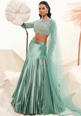 Teal Green Satin Handwork Lehenga Set