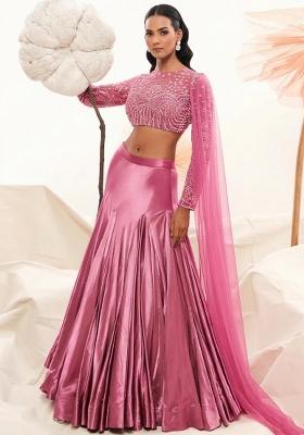 Pink Satin Handwork Lehenga Set