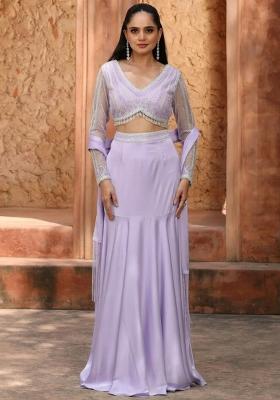 Lavender Satin Handwork Lehenga Set