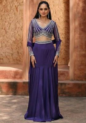 Purple Satin Handwork Lehenga Set