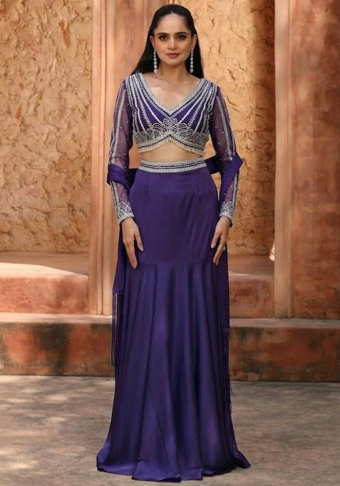 Purple Satin Handwork Lehenga Set