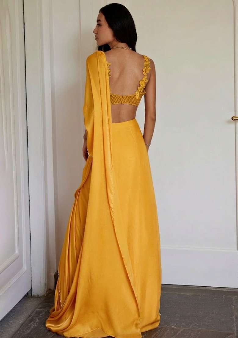 Mustard Crepe Handwork Lehenga Set - Indya