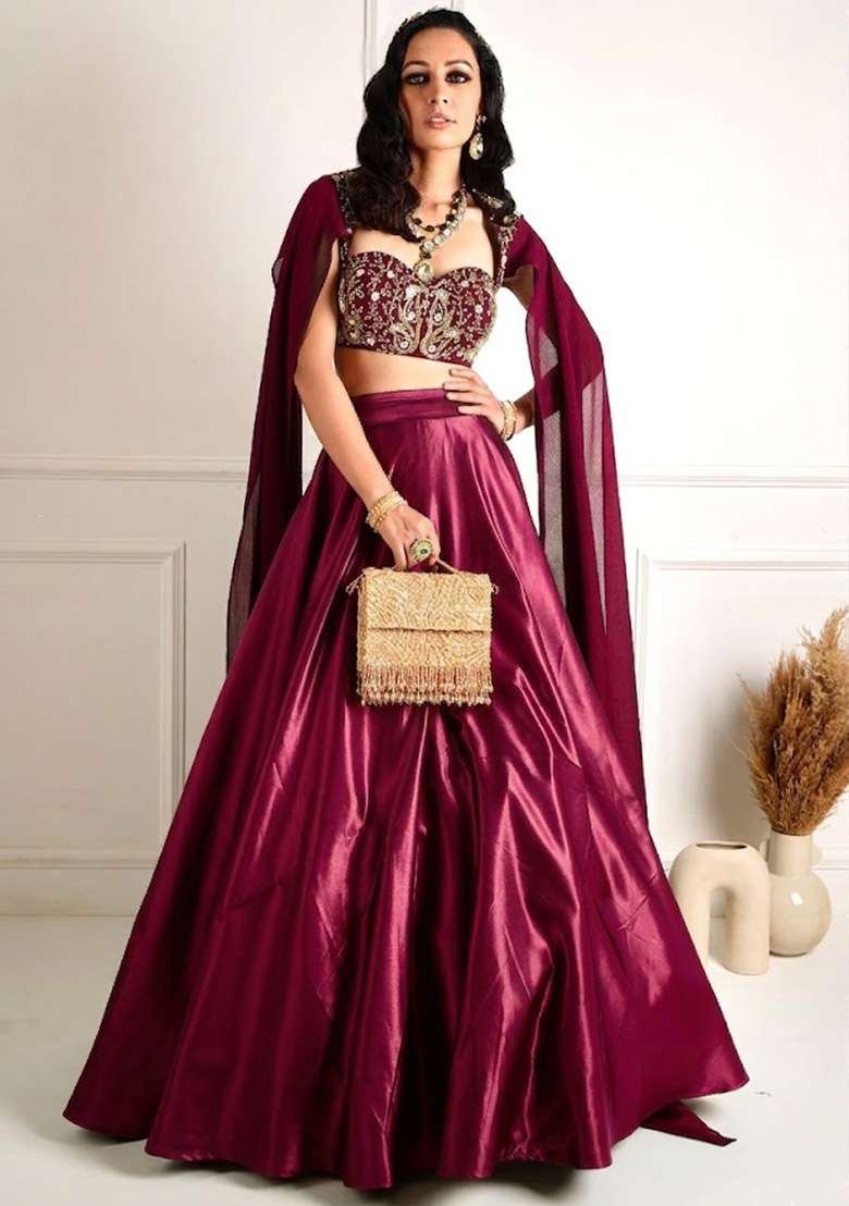 Rani Pink Organza Handwork Lehenga Set - Indya