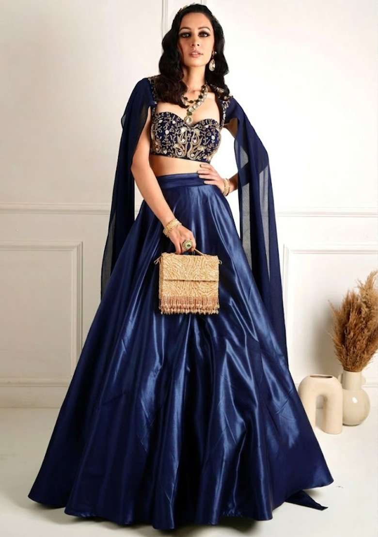 Violet Organza Handwork Lehenga Set - Indya