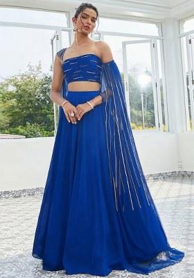 Royal Blue Crepe Handwork Lehenga Set