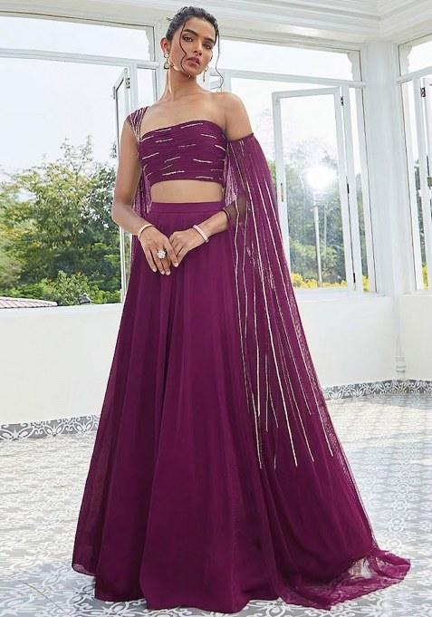 Mauve Crepe Handwork Lehenga Set