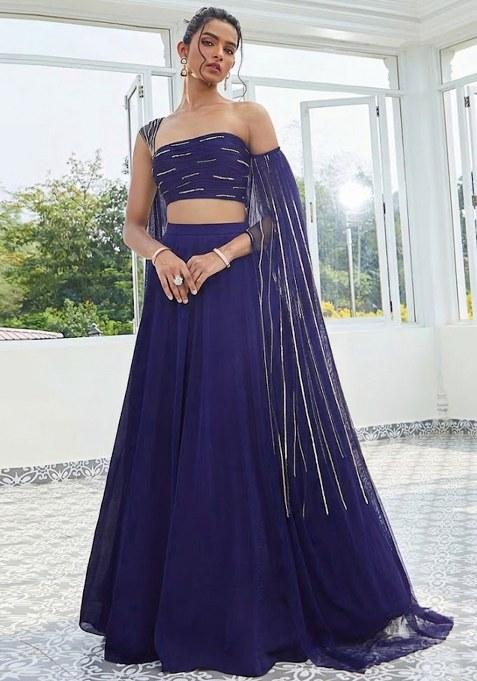Violet Crepe Handwork Lehenga Set