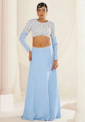 Sky Blue Crepe Handwork Lehenga Set