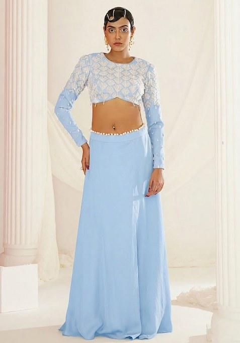 Sky Blue Crepe Handwork Lehenga Set