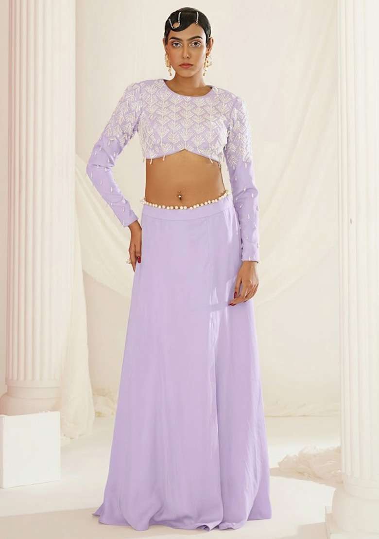 Lavender Crepe Handwork Lehenga Set - Indya
