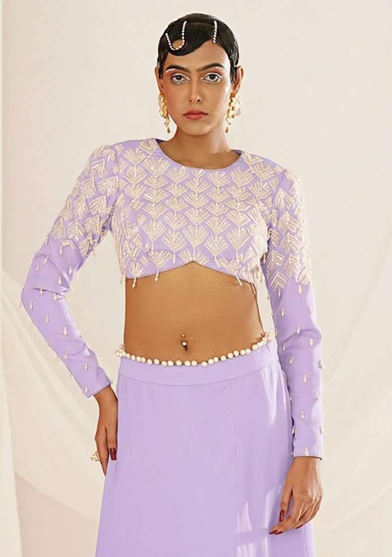 Lavender Crepe Handwork Lehenga Set - Indya