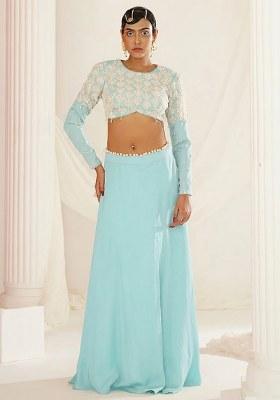 Mint Green Crepe Handwork Lehenga Set