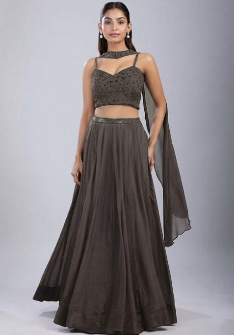Grey Chinon Handwork Lehenga Set