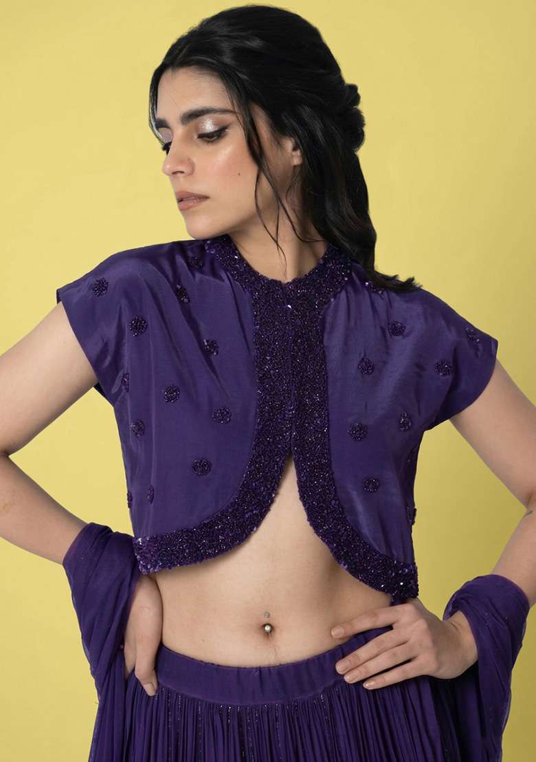 Violet Crepe Handwork Lehenga Set - Indya