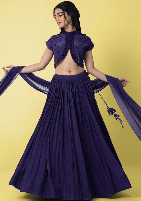 Violet Crepe Handwork Lehenga Set