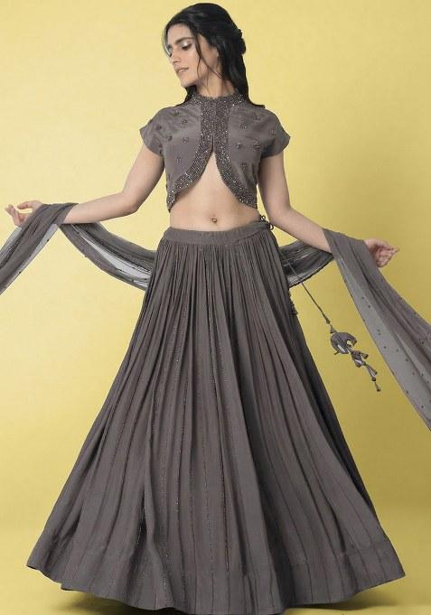 Grey Crepe Handwork Lehenga Set