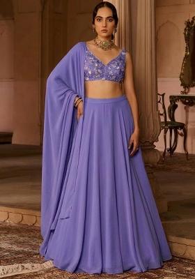 Lavender Crepe Embroidered Handwork Lehenga Set